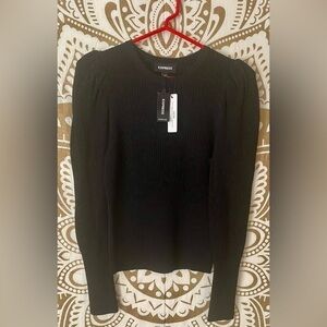 Express Black Long Sleeve Puff Shoulder Top